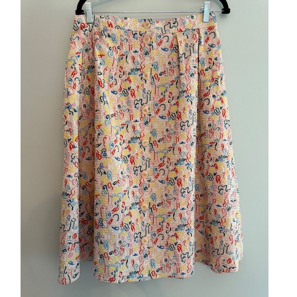 Nordstrom Cristina Martinez Midi Skirt Button Front Abstract Print Size 10 - Picture 1 of 7